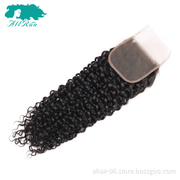 Cheap Luxury Practical 4x4 Natural Color Swiss Lace 100% Brazilian Virgin Human Double Weft Hair Jerry Curl 8"-20" Lace Closure